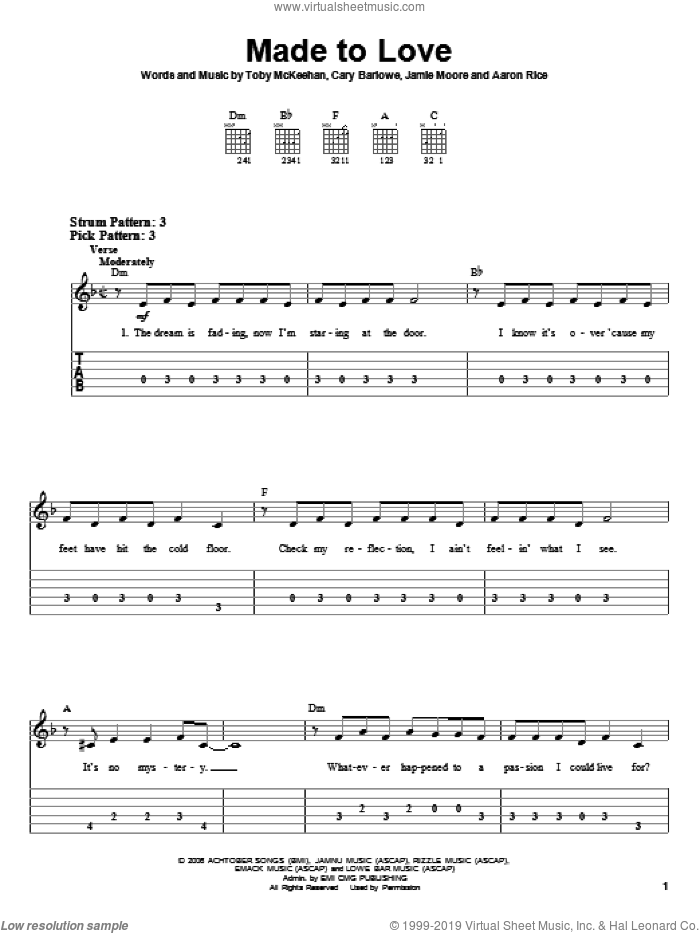 Made To Love sheet music for guitar solo (easy tablature) by tobyMac, Aaron Rice, Cary Barlowe, Jamie Moore and Toby McKeehan, easy guitar (easy tablature)