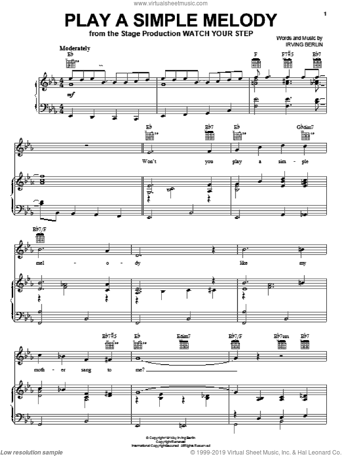 Play A Simple Melody sheet music for voice, piano or guitar by Bing Crosby, Jo Stafford and Irving Berlin, intermediate skill level