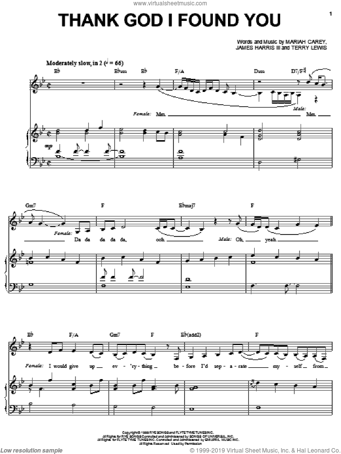 Thank God I Found You sheet music for voice, piano or guitar by Mariah Carey, 98 Degrees, Mariah Carey featuring Joe & 98 Degrees, James Harris and Terry Lewis, intermediate skill level