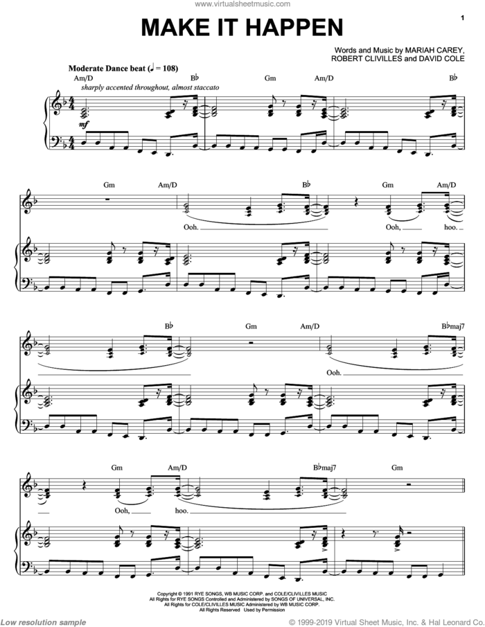 Make It Happen sheet music for voice, piano or guitar by Mariah Carey, David Cole and Robert Clivilles, intermediate skill level