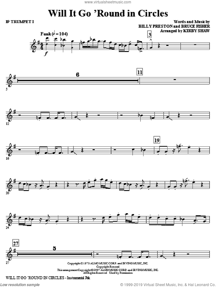 Will It Go Round In Circles (complete set of parts) sheet music for orchestra/band by Billy Preston, Bruce Fisher and Kirby Shaw, intermediate skill level