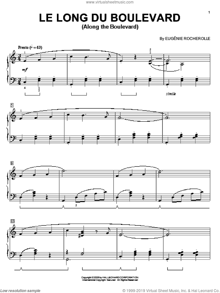 Le Long du Boulevard (Along The Boulevard) sheet music for piano solo by Eugenie Rocherolle, intermediate skill level