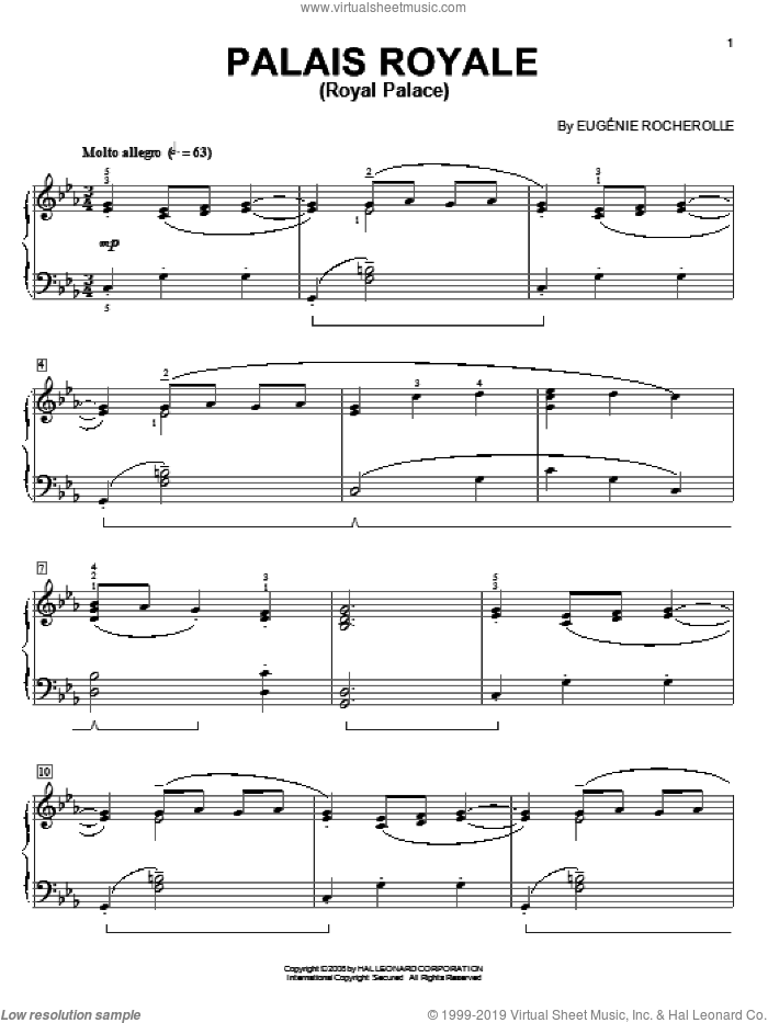 Palais Royale (Royal Palace) sheet music for piano solo by Eugenie Rocherolle, intermediate skill level