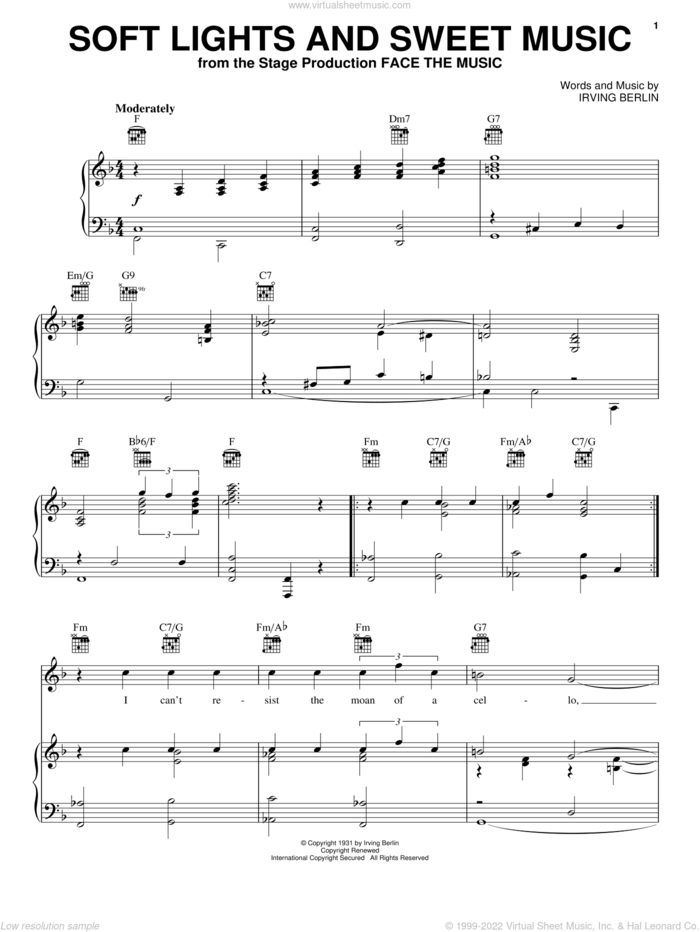 Soft Lights And Sweet Music sheet music for voice, piano or guitar by Lee Wiley, John Coltrane and Irving Berlin, intermediate skill level