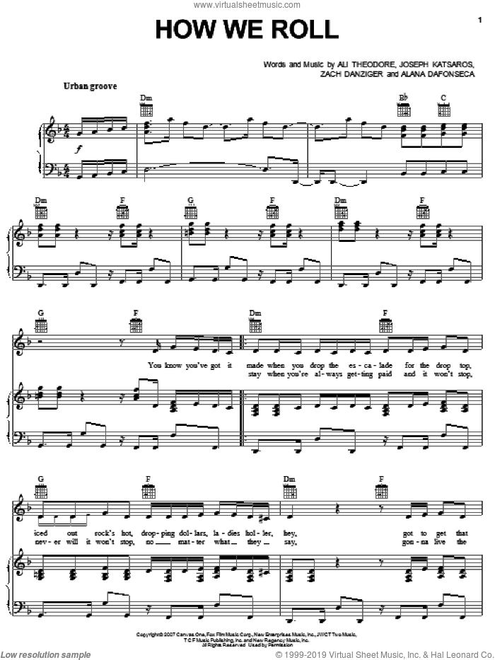How We Roll sheet music for voice, piano or guitar by Alvin And The Chipmunks, Alvin And The Chipmunks (Movie), Alana Dafonseca, Ali Theodore, Joseph Katsaros and Zach Danziger, intermediate skill level