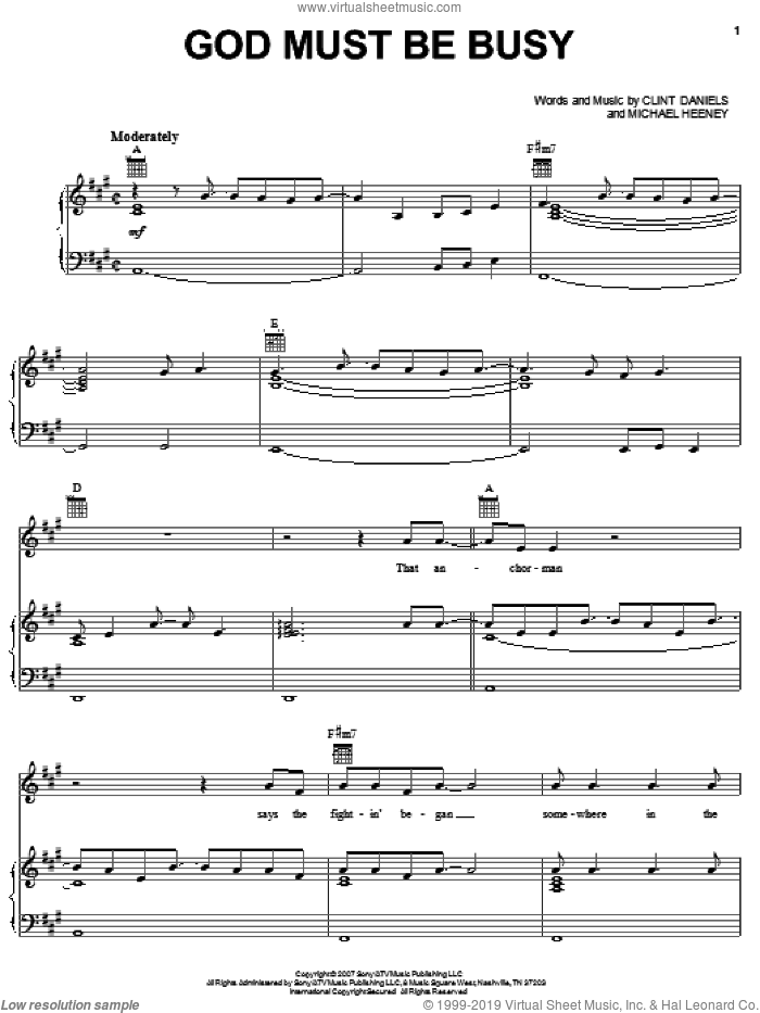 God Must Be Busy sheet music for voice, piano or guitar by Brooks & Dunn, Clint Daniels and Michael Heeney, intermediate skill level