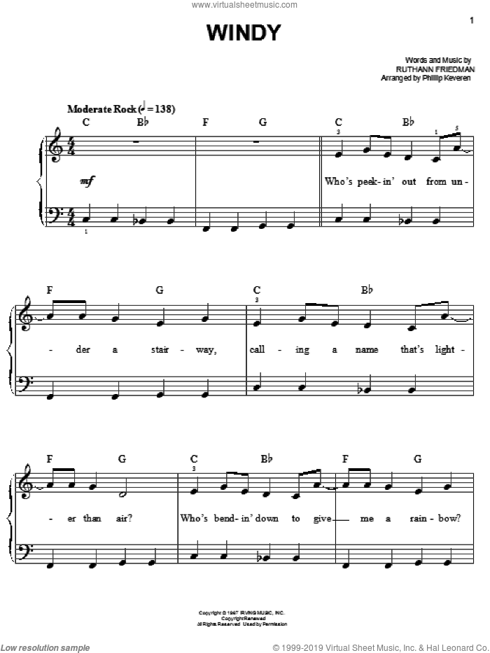 Windy (arr. Phillip Keveren) sheet music for piano solo by The Association, Phillip Keveren and Ruthann Friedman, easy skill level
