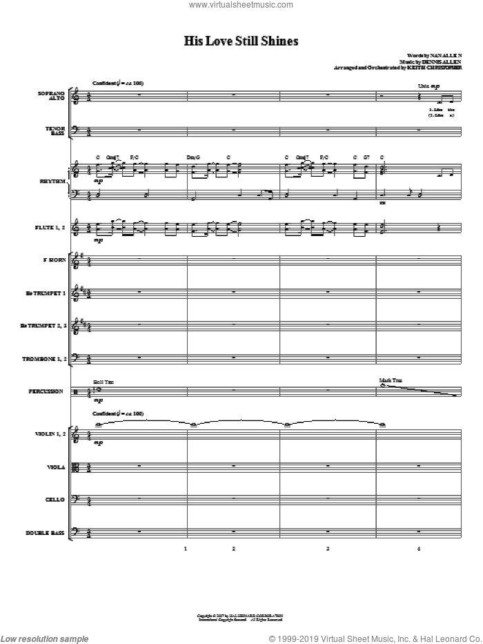 His Love Still Shines (COMPLETE) sheet music for orchestra/band (Orchestra) by Dennis Allen, Nan Allen and Keith Christopher, intermediate skill level