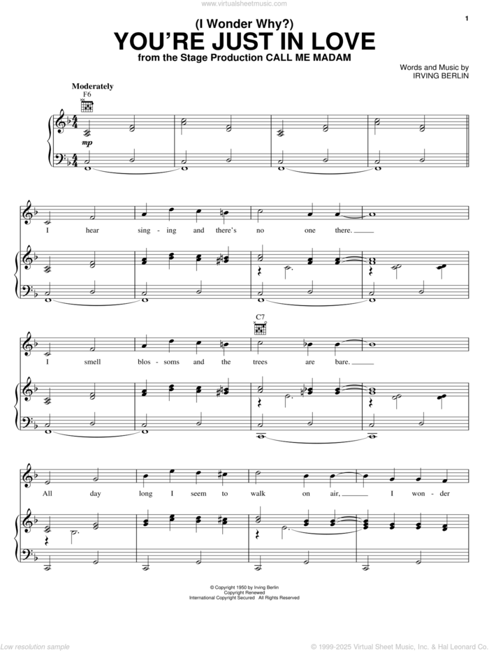 (I Wonder Why?) You're Just In Love sheet music for voice, piano or guitar by Irving Berlin, intermediate skill level