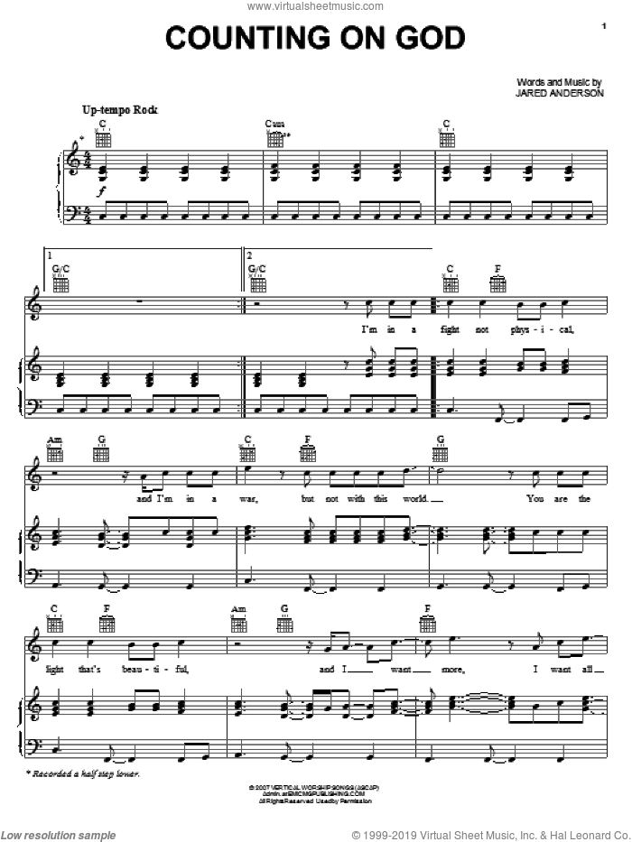 Counting On God sheet music for voice, piano or guitar by Jared Anderson and Desperation Band, intermediate skill level