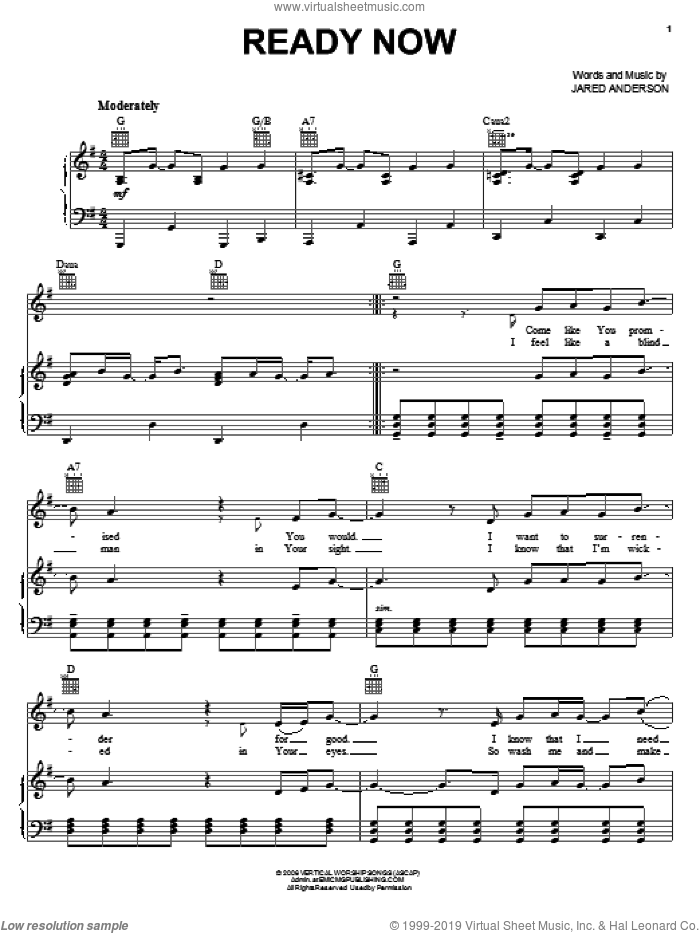 Ready Now sheet music for voice, piano or guitar by Jared Anderson, intermediate skill level