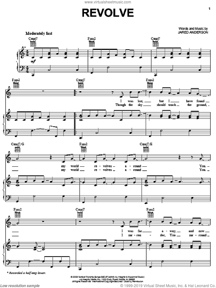 Revolve sheet music for voice, piano or guitar by Jared Anderson, intermediate skill level
