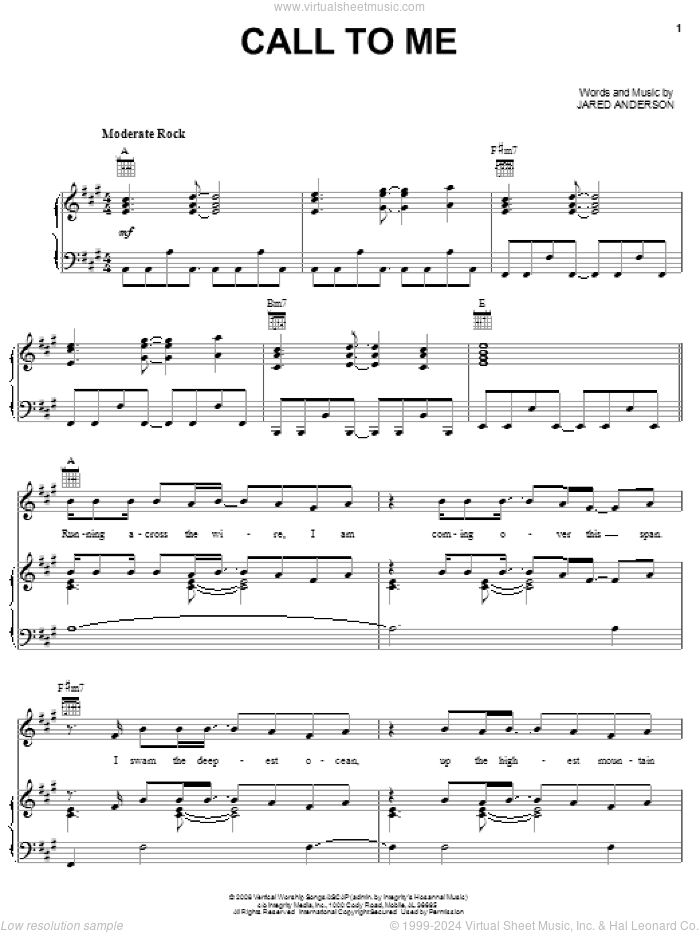 Call To Me sheet music for voice, piano or guitar by Jared Anderson, intermediate skill level