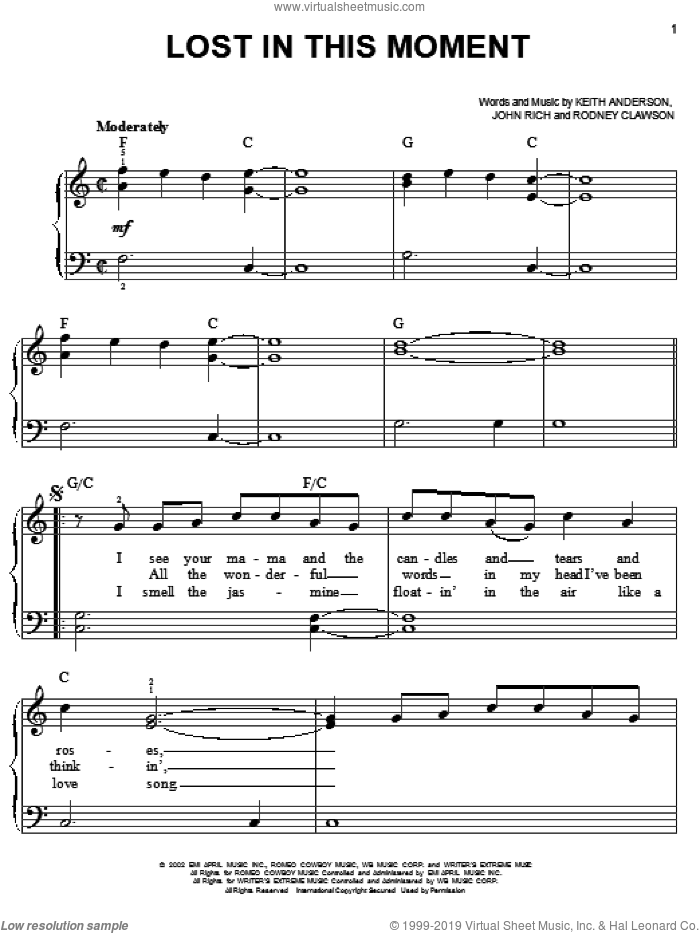 Lost In This Moment sheet music for piano solo by Big & Rich, John Rich, Keith Anderson and Rodney Clawson, easy skill level