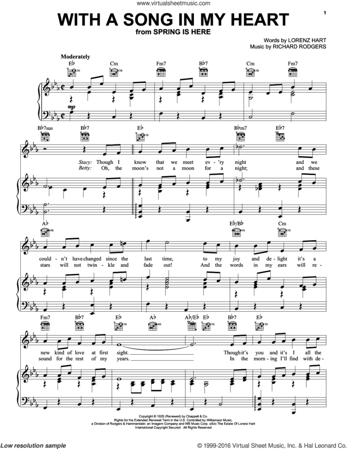 With A Song In My Heart sheet music for voice, piano or guitar by Rodgers & Hart, Lorenz Hart and Richard Rodgers, intermediate skill level
