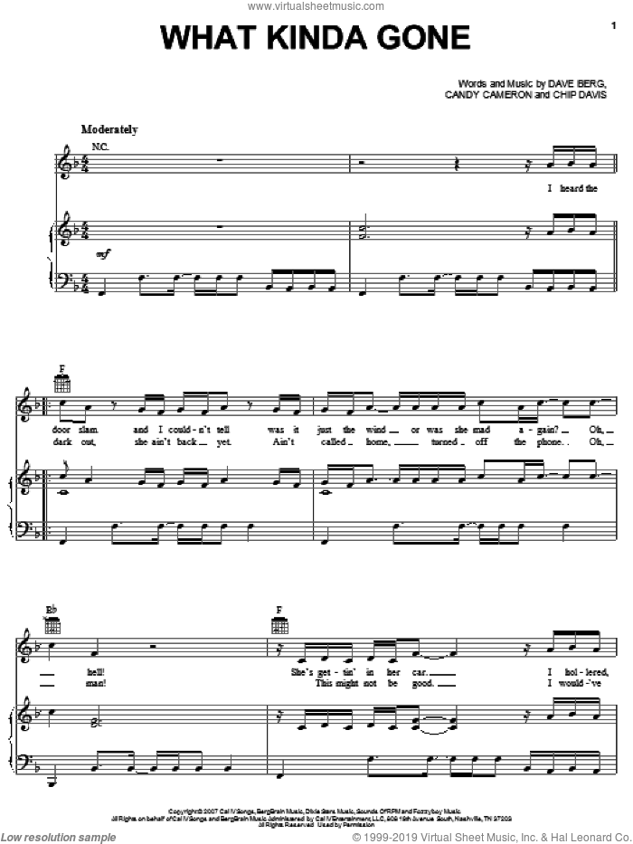 What Kinda Gone sheet music for voice, piano or guitar by Chris Cagle, Candy Cameron, Chip Davis and Dave Berg, intermediate skill level