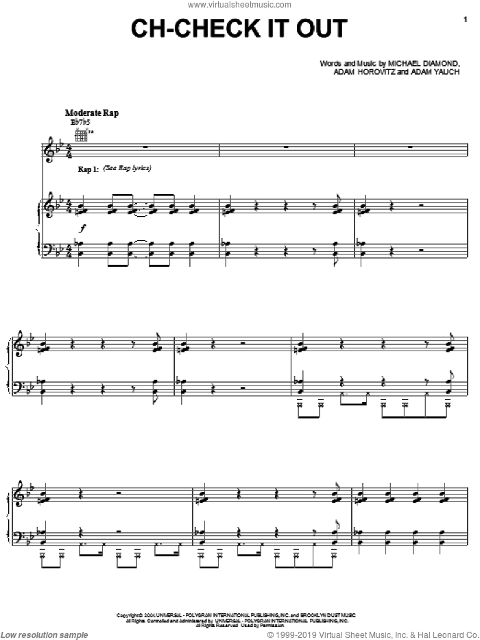 Ch-Check It Out sheet music for voice, piano or guitar by Beastie Boys, Adam Horovitz, Adam Yauch and Michael Diamond, intermediate skill level
