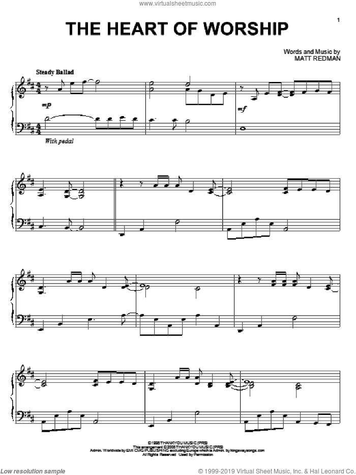 The Heart Of Worship, (intermediate) sheet music for piano solo by Matt Redman, intermediate skill level