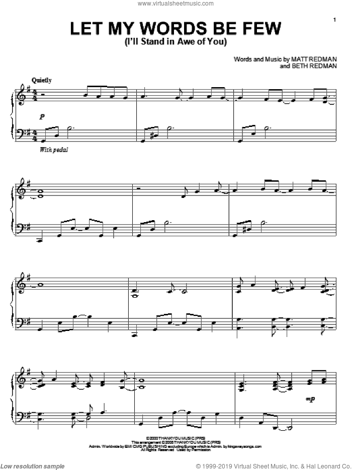 Let My Words Be Few (I'll Stand In Awe Of You) sheet music for piano solo by Matt Redman and Beth Redman, intermediate skill level