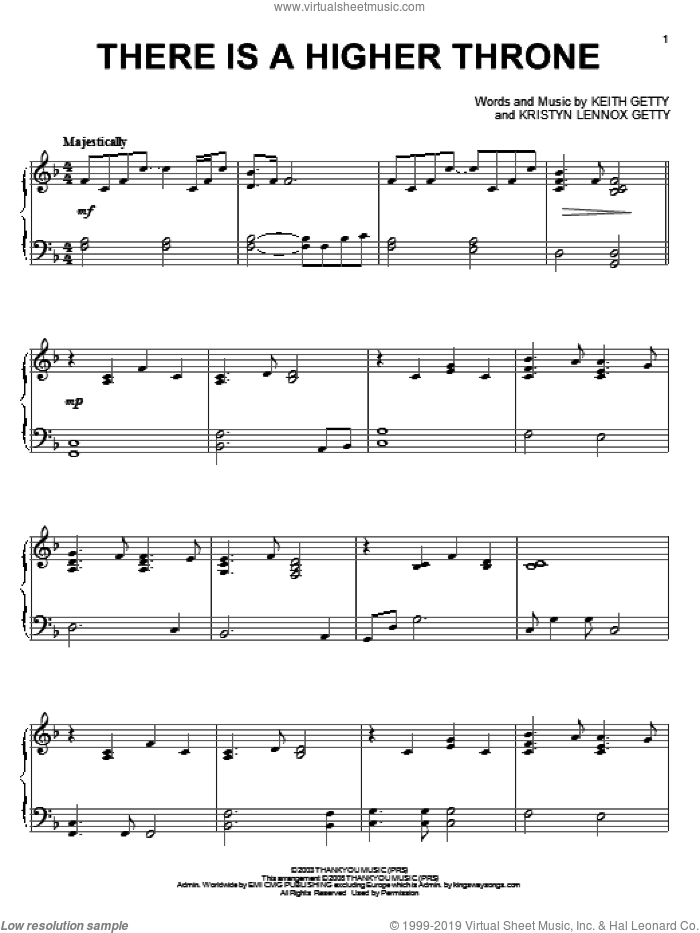 There Is A Higher Throne, (intermediate) sheet music for piano solo by Keith & Kristyn Getty, Keith Getty and Kristyn Lennox Getty, intermediate skill level