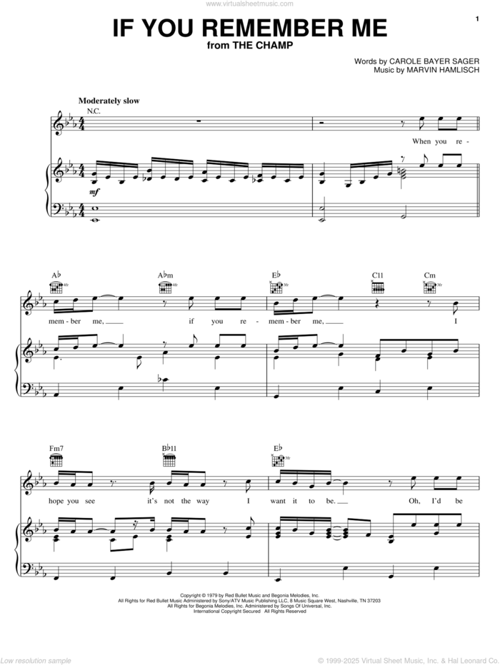 If You Remember Me sheet music for voice, piano or guitar by Marvin Hamlisch and Carole Bayer Sager, intermediate skill level