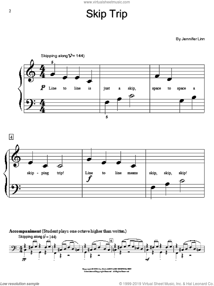 Skip Trip sheet music for piano solo (elementary) by Jennifer Linn and Miscellaneous, beginner piano (elementary)