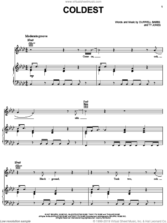 Coldest sheet music for voice, piano or guitar by Tank, Durrell Babbs and Ty Jones, intermediate skill level