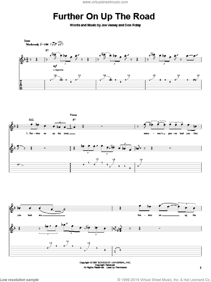 Further On Up The Road sheet music for guitar (tablature) by Bobby 'Blue' Bland, Eric Clapton, Don Robey and Joe Veasey, intermediate skill level