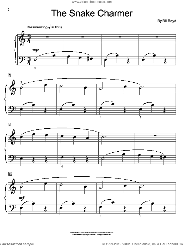 The Snake Charmer sheet music for piano solo (elementary) by Bill Boyd and Miscellaneous, beginner piano (elementary)