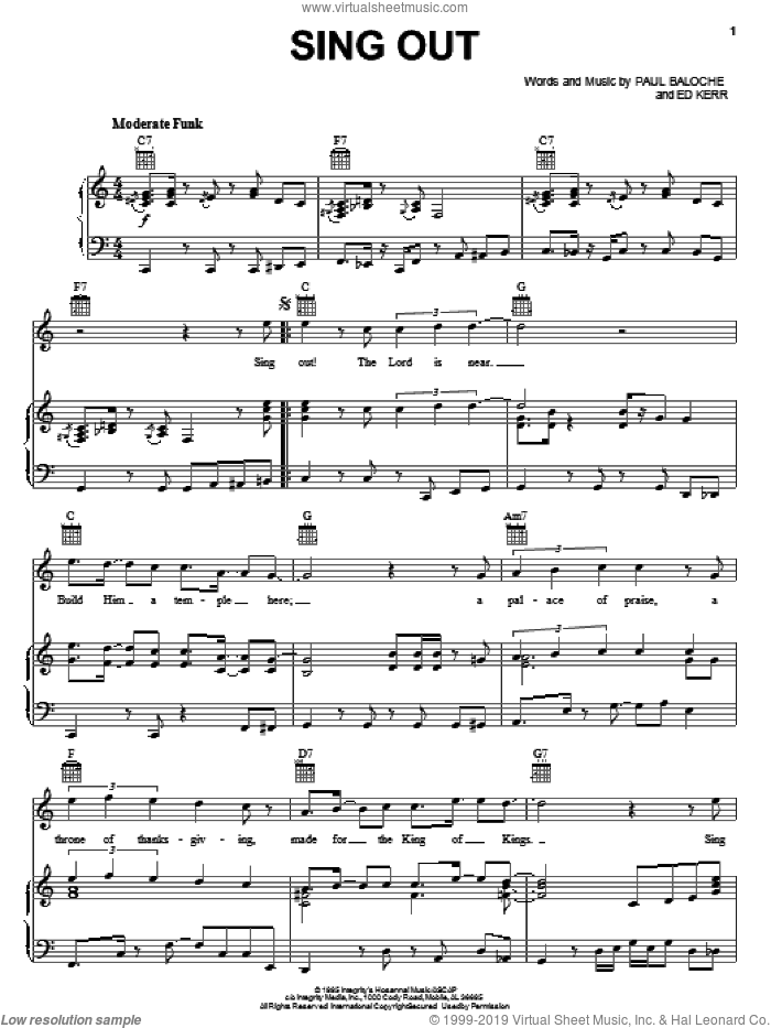 Sing Out sheet music for voice, piano or guitar by Paul Baloche and Edmund Kerr, intermediate skill level