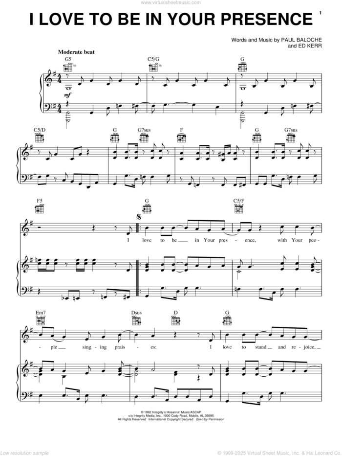 I Love To Be In Your Presence sheet music for voice, piano or guitar by Paul Baloche and Ed Kerr, intermediate skill level