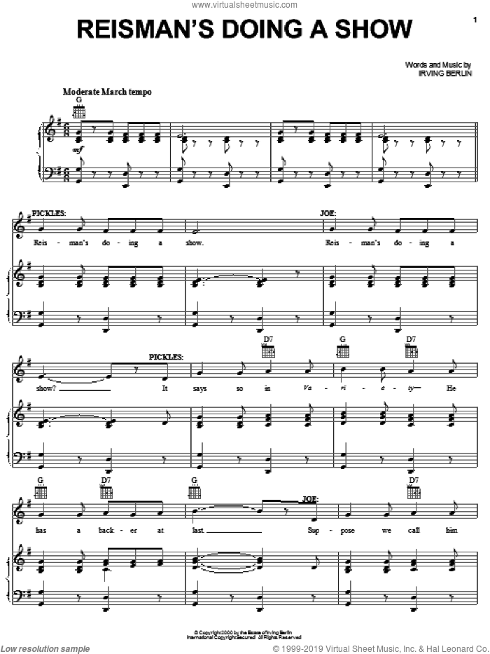 Reisman's Doing A Show sheet music for voice, piano or guitar by Irving Berlin and Face The Music (Musical), intermediate skill level