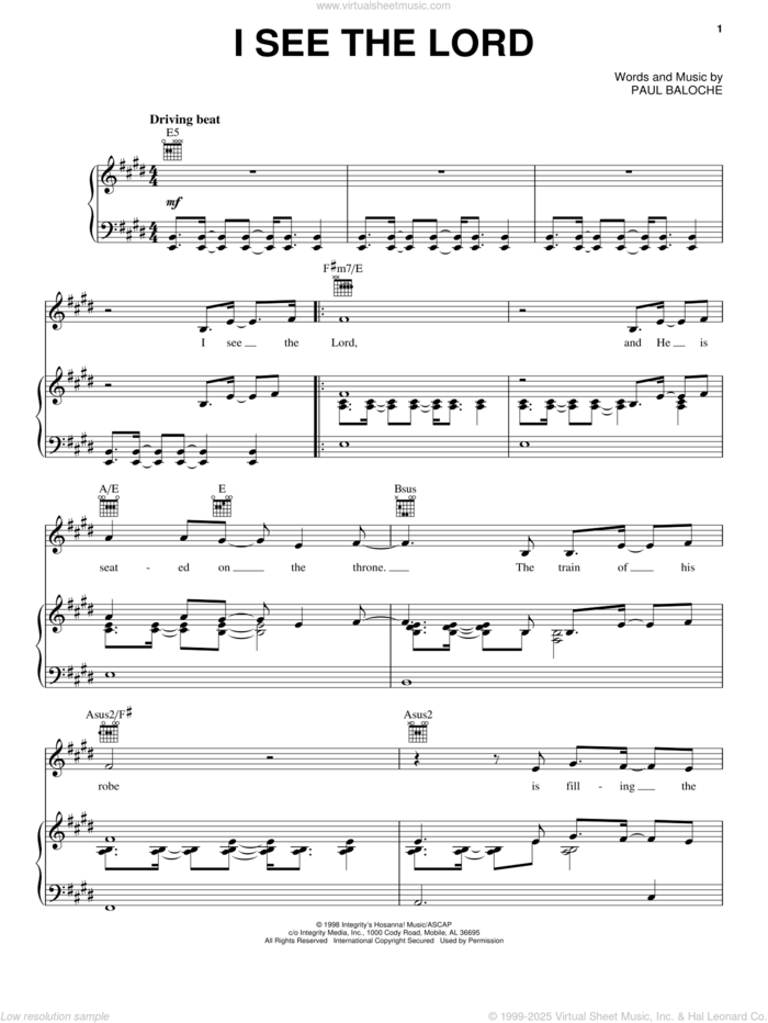 I See The Lord sheet music for voice, piano or guitar by Paul Baloche, intermediate skill level