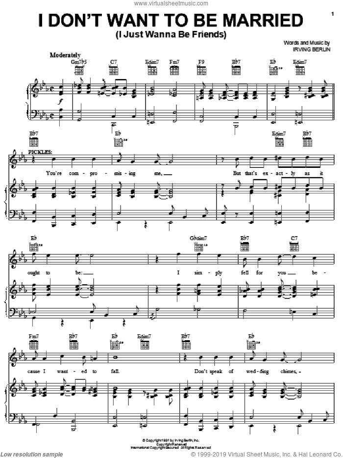 I Don't Want To Be Married (I Just Wanna Be Friends) sheet music for voice, piano or guitar by Irving Berlin and Face The Music (Musical), intermediate skill level