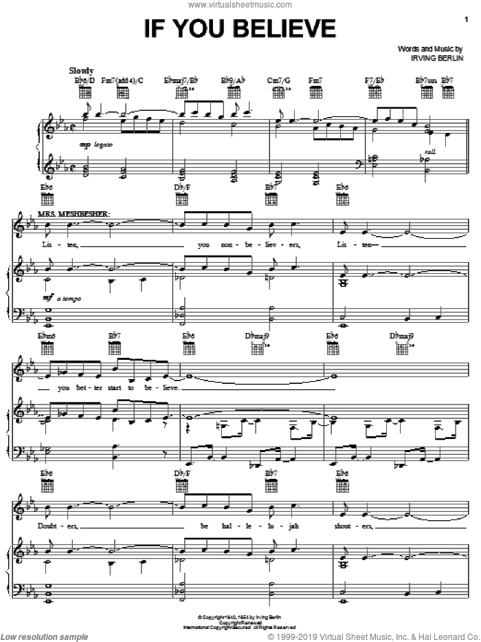 If You Believe sheet music for voice, piano or guitar by Irving Berlin and Face The Music (Musical), intermediate skill level