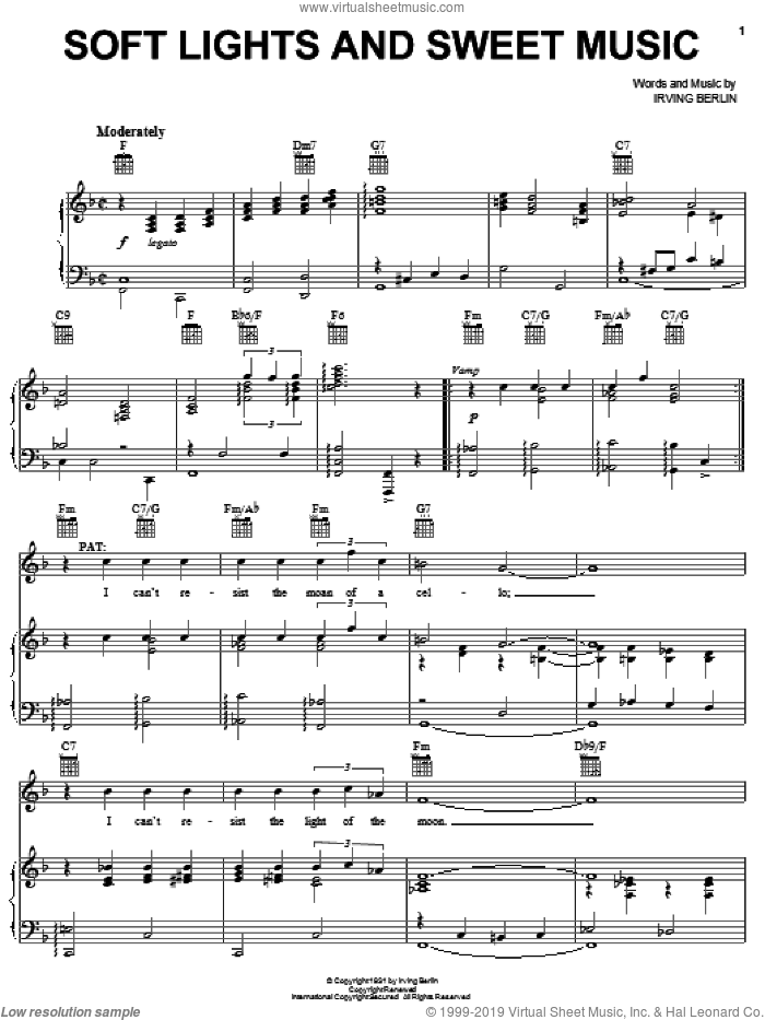 Soft Lights And Sweet Music sheet music for voice, piano or guitar by Irving Berlin and Face The Music (Musical), intermediate skill level