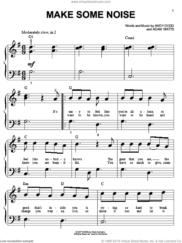 Make Some Noise sheet music for piano solo (big note book) by Hannah Montana, Miley Cyrus, Adam Watts and Andy Dodd, easy piano (big note book)