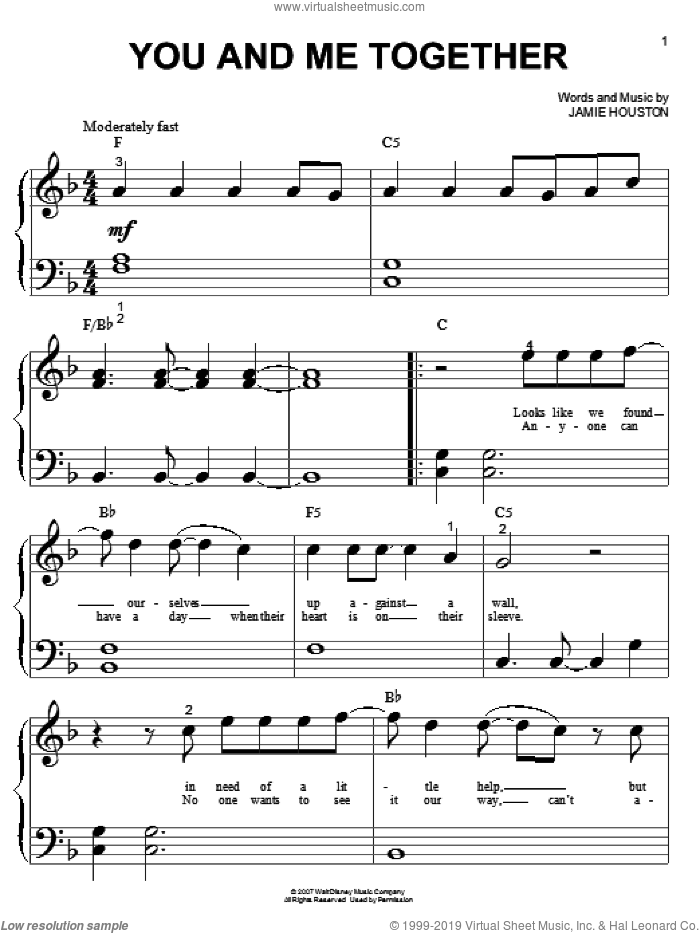 You And Me Together sheet music for piano solo (big note book) by Hannah Montana, Miley Cyrus and Jamie Houston, easy piano (big note book)