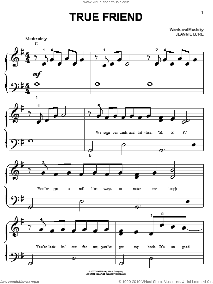 True Friend sheet music for piano solo (big note book) by Hannah Montana, Miley Cyrus and Jeannie Lurie, easy piano (big note book)