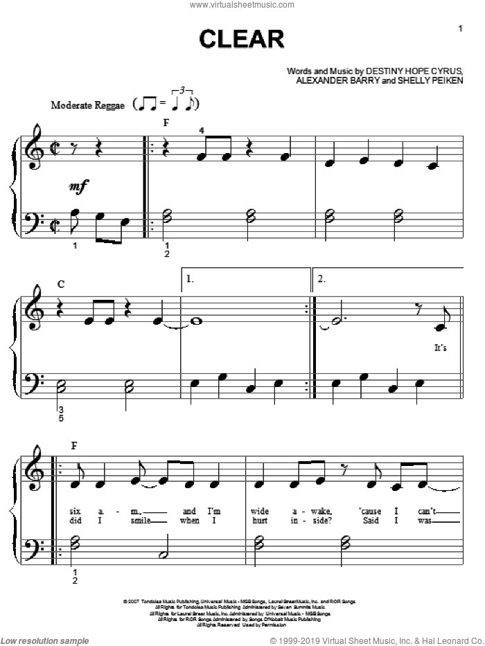 Clear sheet music for piano solo (big note book) by Hannah Montana, Miley Cyrus, Alexander Barry, Destiny Hope Cyrus and Shelly Peiken, easy piano (big note book)