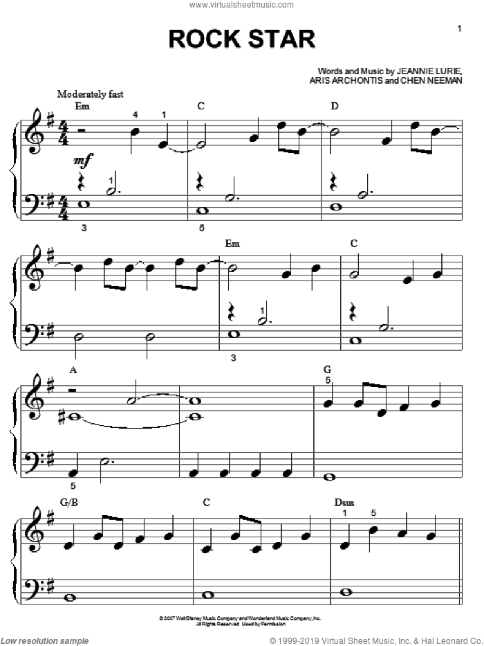 Rock Star sheet music for piano solo (big note book) by Hannah Montana, Miley Cyrus, Aris Archontis, Chen Neeman and Jeannie Lurie, easy piano (big note book)