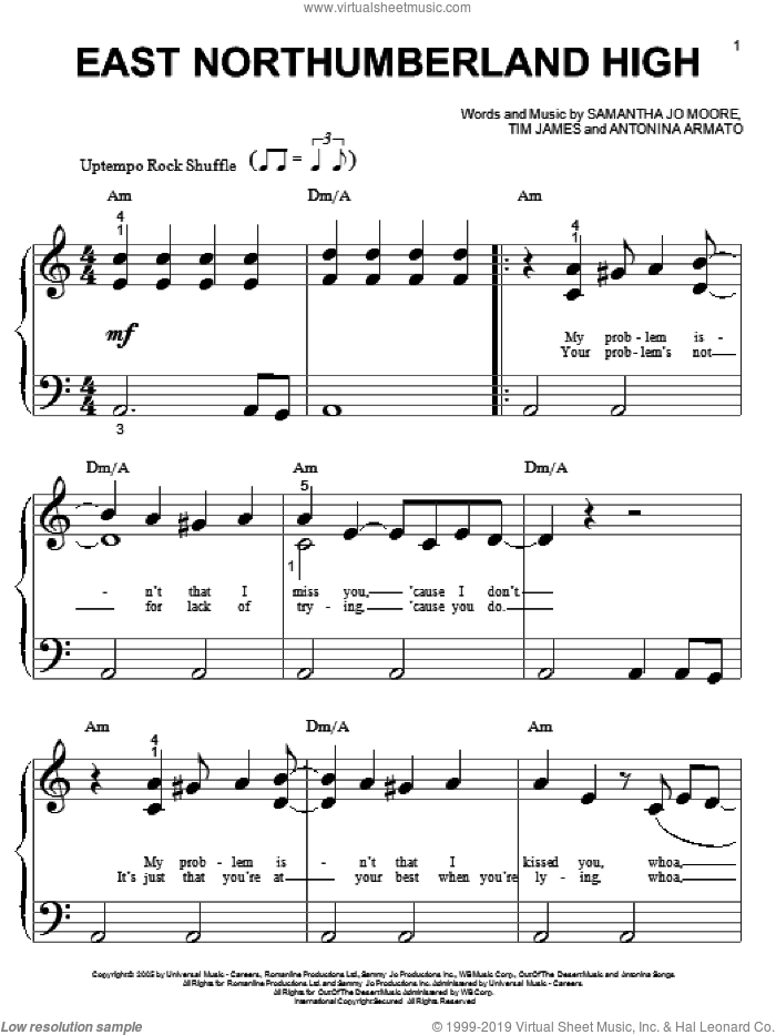 East Northumberland High sheet music for piano solo (big note book) by Hannah Montana, Miley Cyrus, Antonina Armato, Samantha Jo Moore and Tim James, easy piano (big note book)