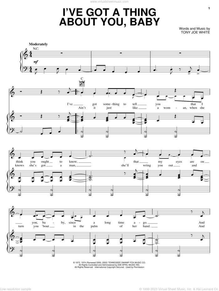I've Got A Thing About You, Baby sheet music for voice, piano or guitar by Elvis Presley and Tony Joe White, intermediate skill level