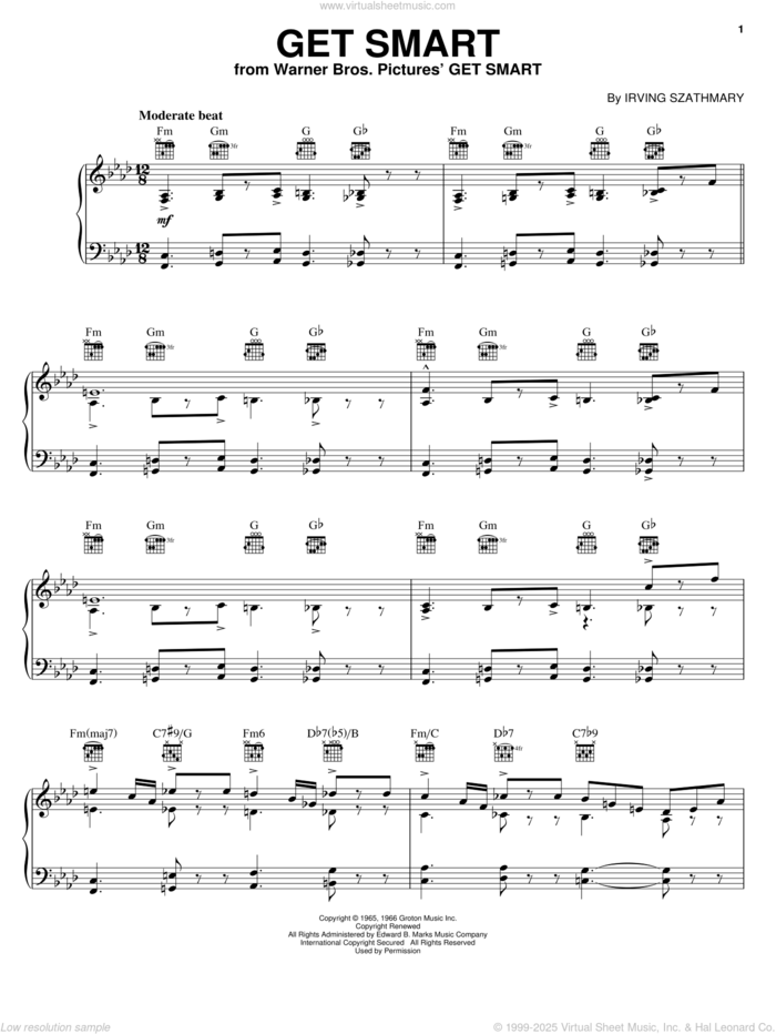 Get Smart sheet music for voice, piano or guitar by Irving Szathmary and Get Smart (Movie), intermediate skill level