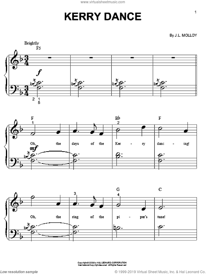 Kerry Dance sheet music for piano solo (big note book) by James Molloy, easy piano (big note book)