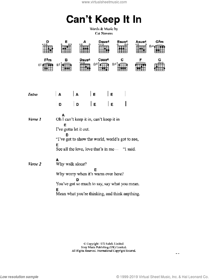 Can't Keep It In sheet music for guitar (chords) by Cat Stevens, intermediate skill level