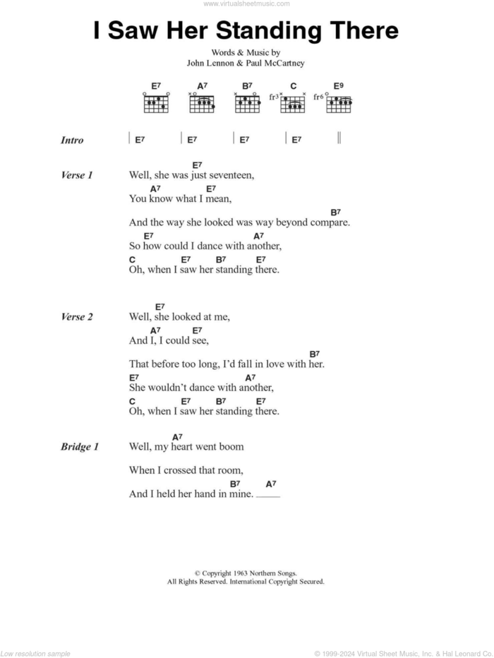 I Saw Her Standing There sheet music for guitar (chords) by The Beatles, John Lennon and Paul McCartney, intermediate skill level