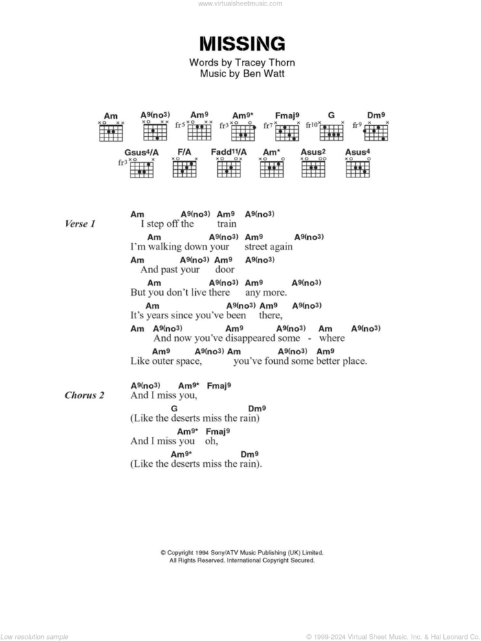 Missing sheet music for guitar (chords) by Everything But The Girl, Ben Watt and Tracey Thorn, intermediate skill level