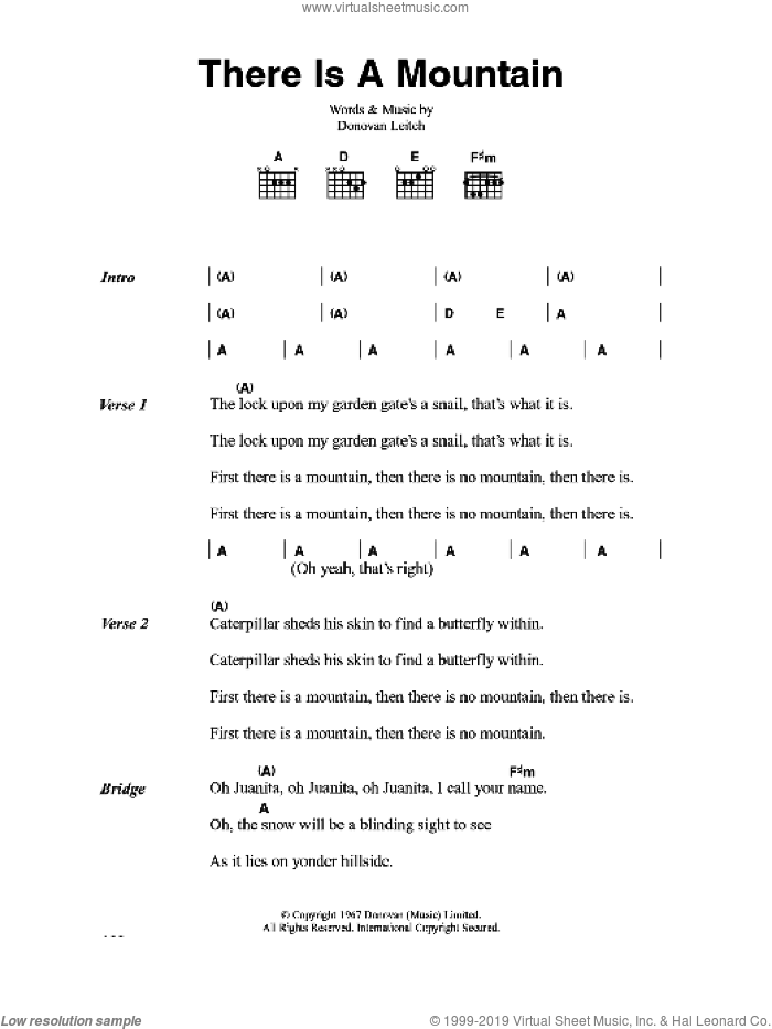 There Is A Mountain sheet music for guitar (chords) by Walter Donovan and Donovan Leitch, intermediate skill level