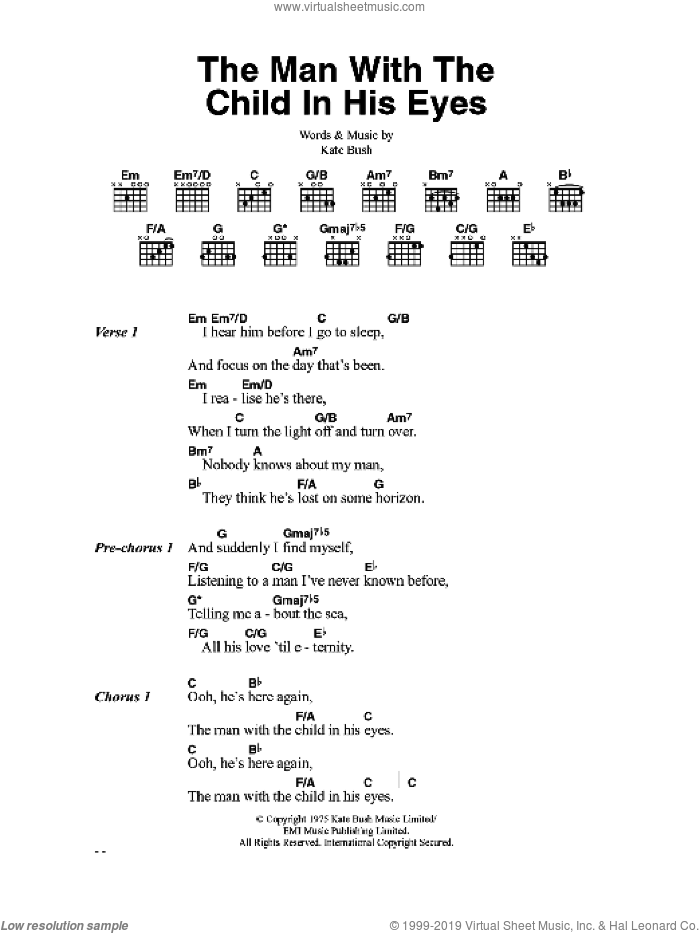 The Man With The Child In His Eyes sheet music for guitar (chords) by Kate Bush, intermediate skill level
